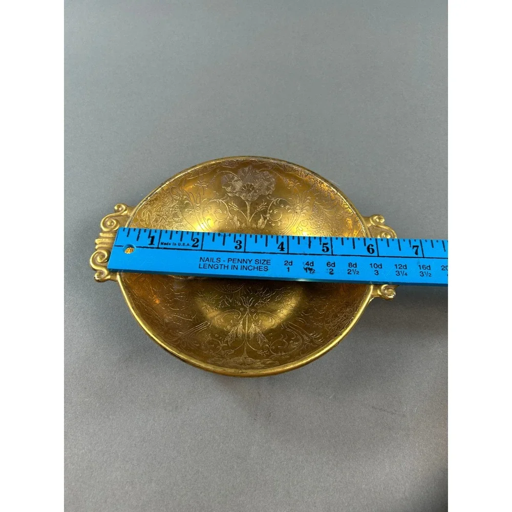 Vintage Amber Carnival Glass Divided Candy Dish Gold Iridescent Floral Etched